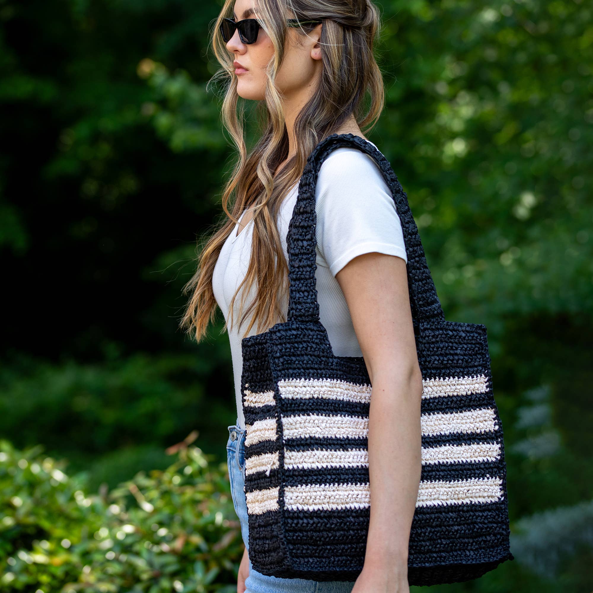 Kauai Bag - Black Box Bag with White Stripes