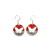 Pewter Earrings with Color Enamel - Butterfly in Red/Grey