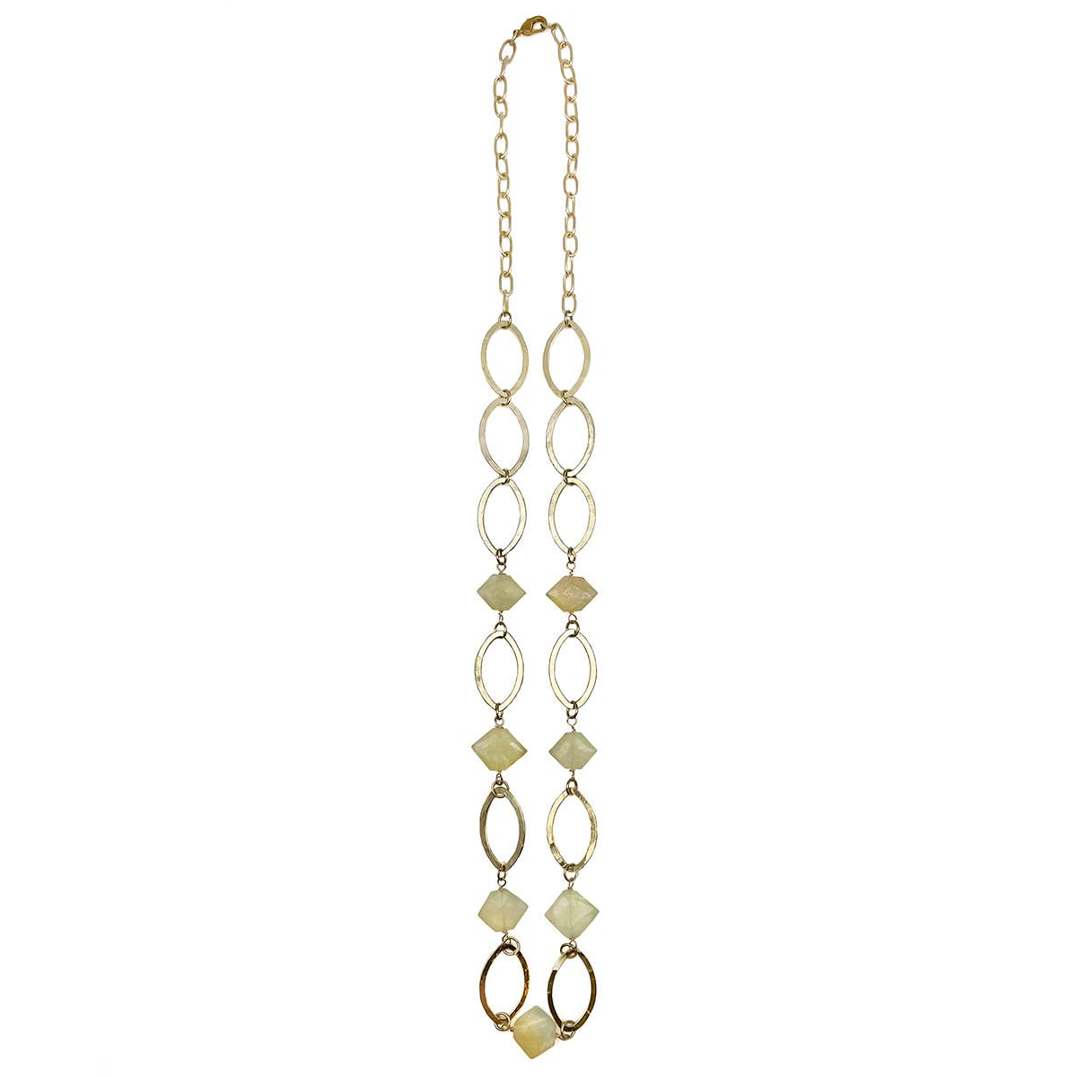 Gold-Plated Long Necklace With Prehnite Stones