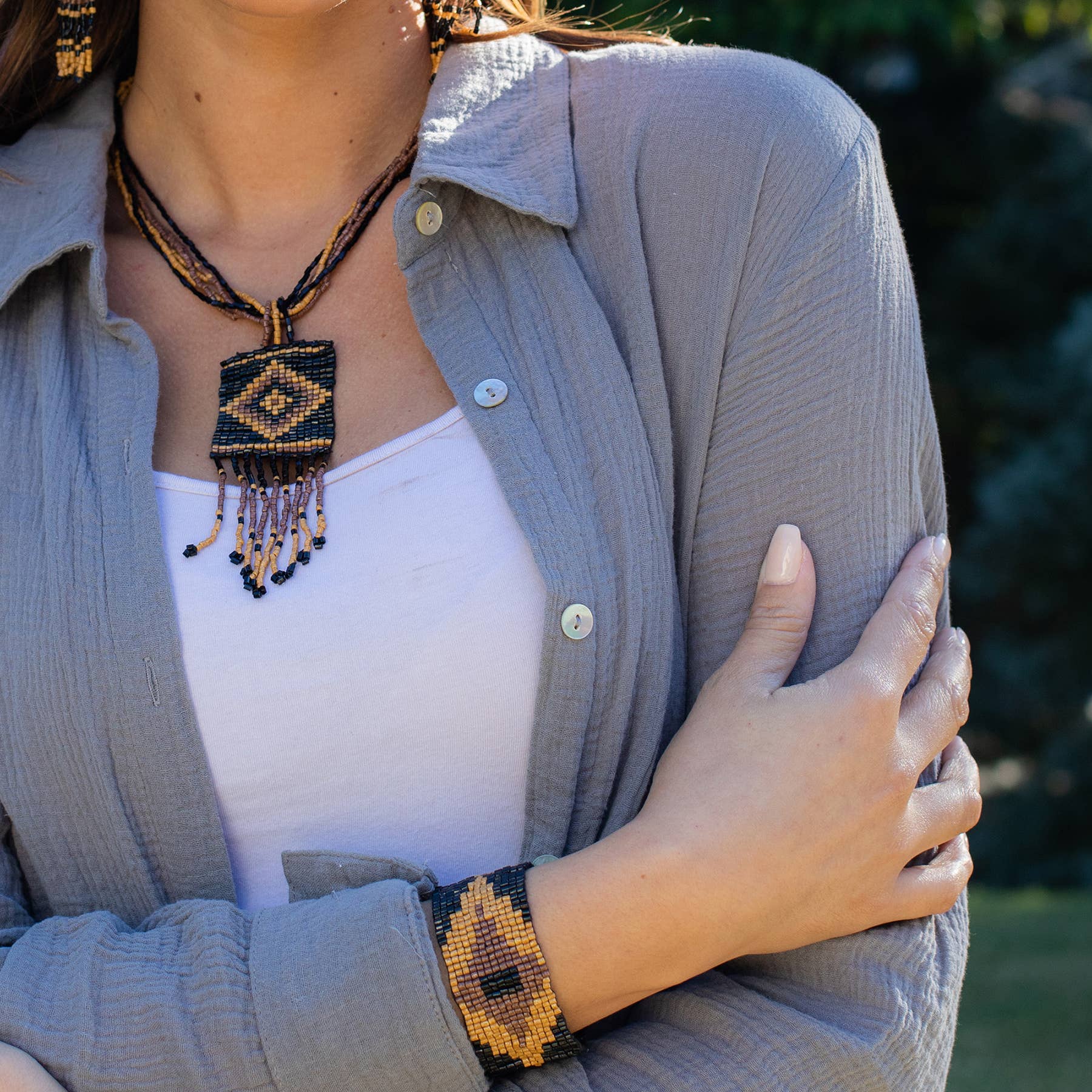Sachi Beaded Safari Bracelet - Large Hexagon Bead Design