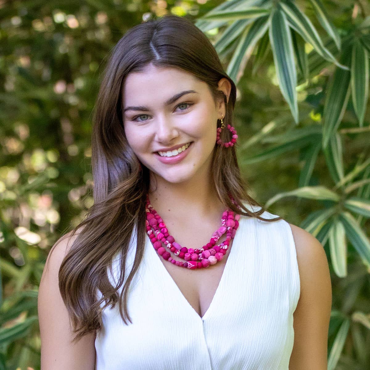 Aasha Trinity Blush Kantha beaded Layered Necklace