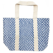 Block Printed Canvas Tote - Blue Herringbone