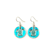 Pewter Earrings with Color Enamel - Teal/Aqua Tortoise
