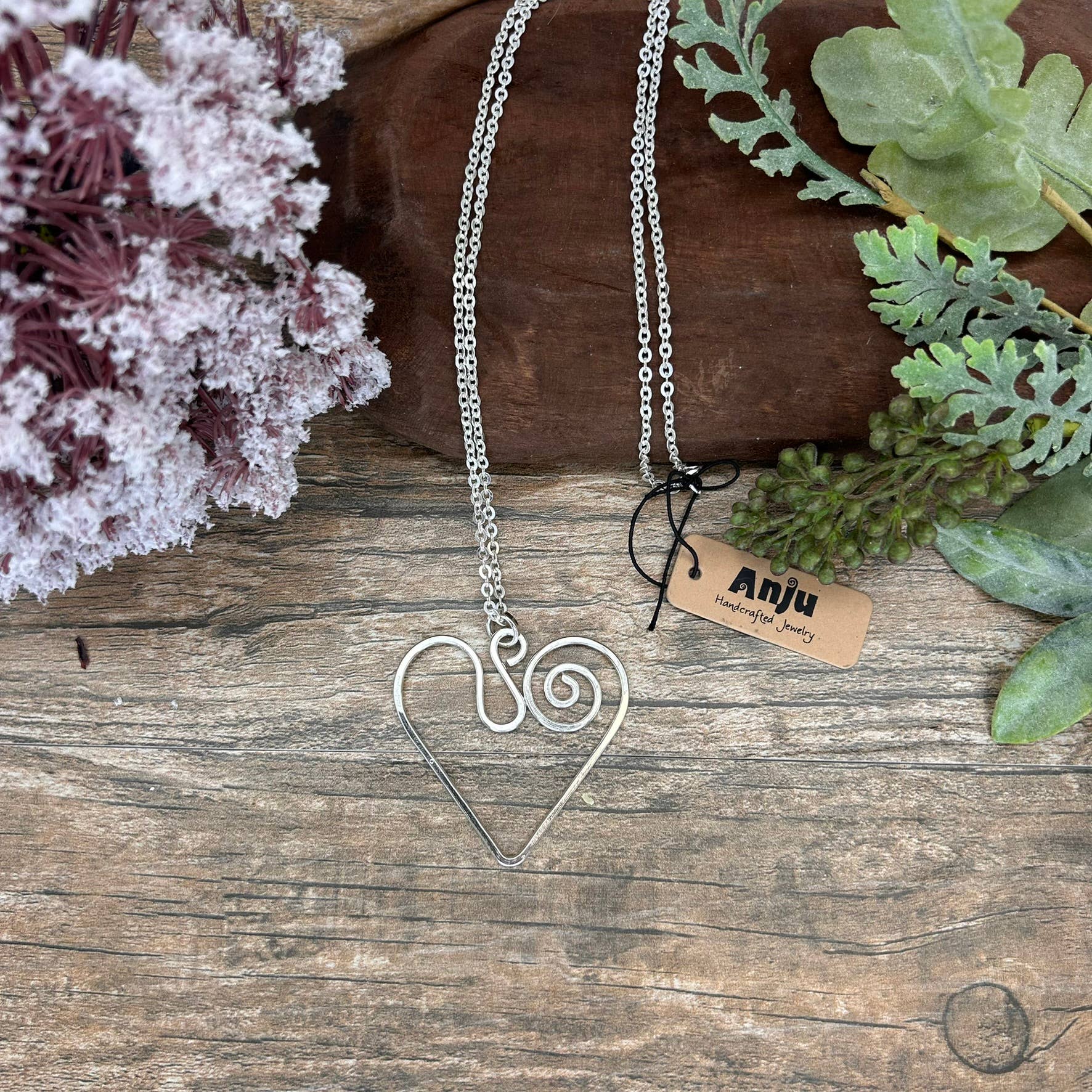 Silver Plated Pendant Necklace - Wavy Heart