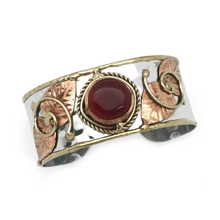 Mixed Metal Cuff Bracelet - Red Onyx