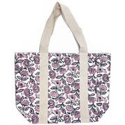 Handcrafted Canvas Bag with Block-Printed Blossoms in Violet