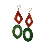 Omala Earrings - Open Diamond and Oval Beads - Orange/Green