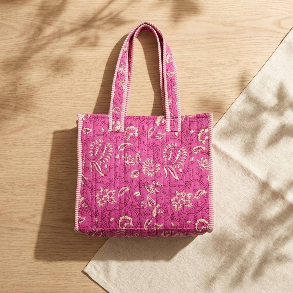 Paisley Pink Block-Printed Quilted Mini Tote