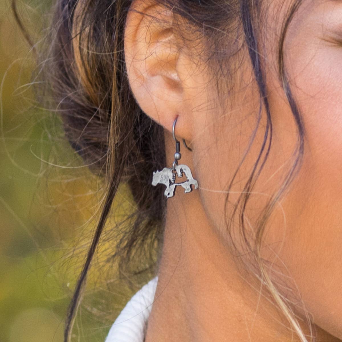 Pewter Earrings - Tree Cutout Inside Bear