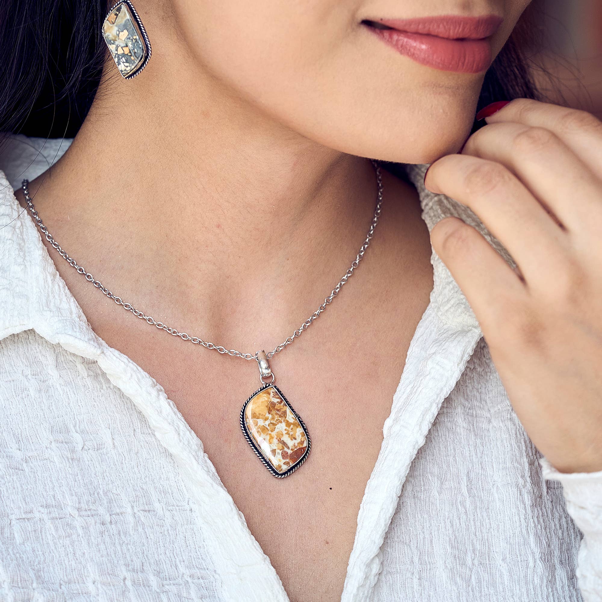Kashi Semiprecious Large Stone Necklace - Maligano Jasper