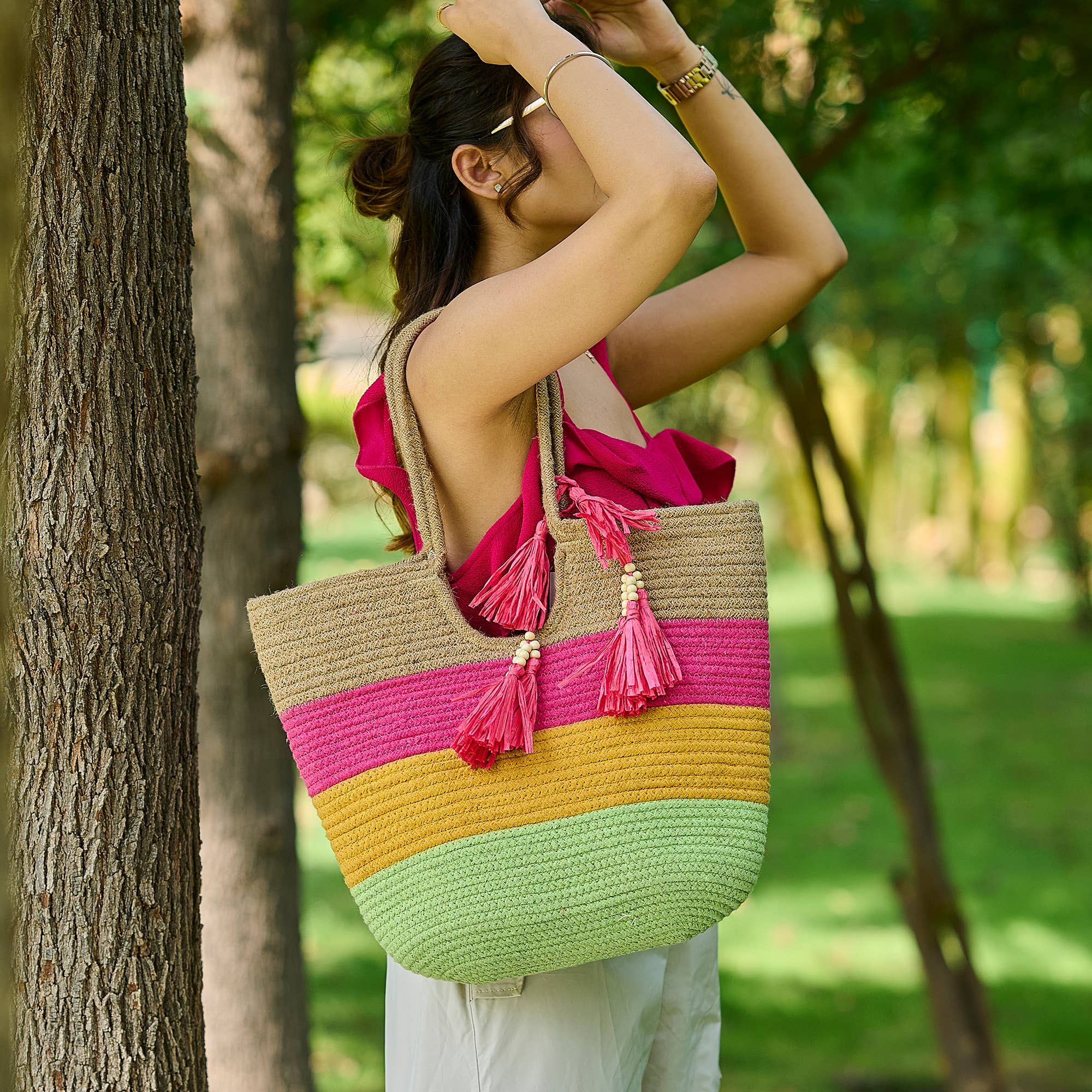 Havana Tote - Tropical Fusion Jute Tote with Tassel