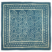 Block Printed Bandana - Indigo Floral Leaves Square Border