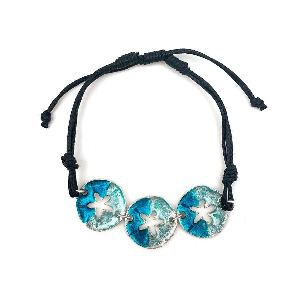Pewter Bracelet with Color Enamel - Teal/Aqua Sand Dollar