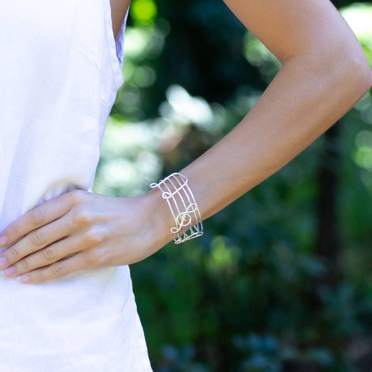 Handcrafted  Musical Notes Silver Cuff Bracelet