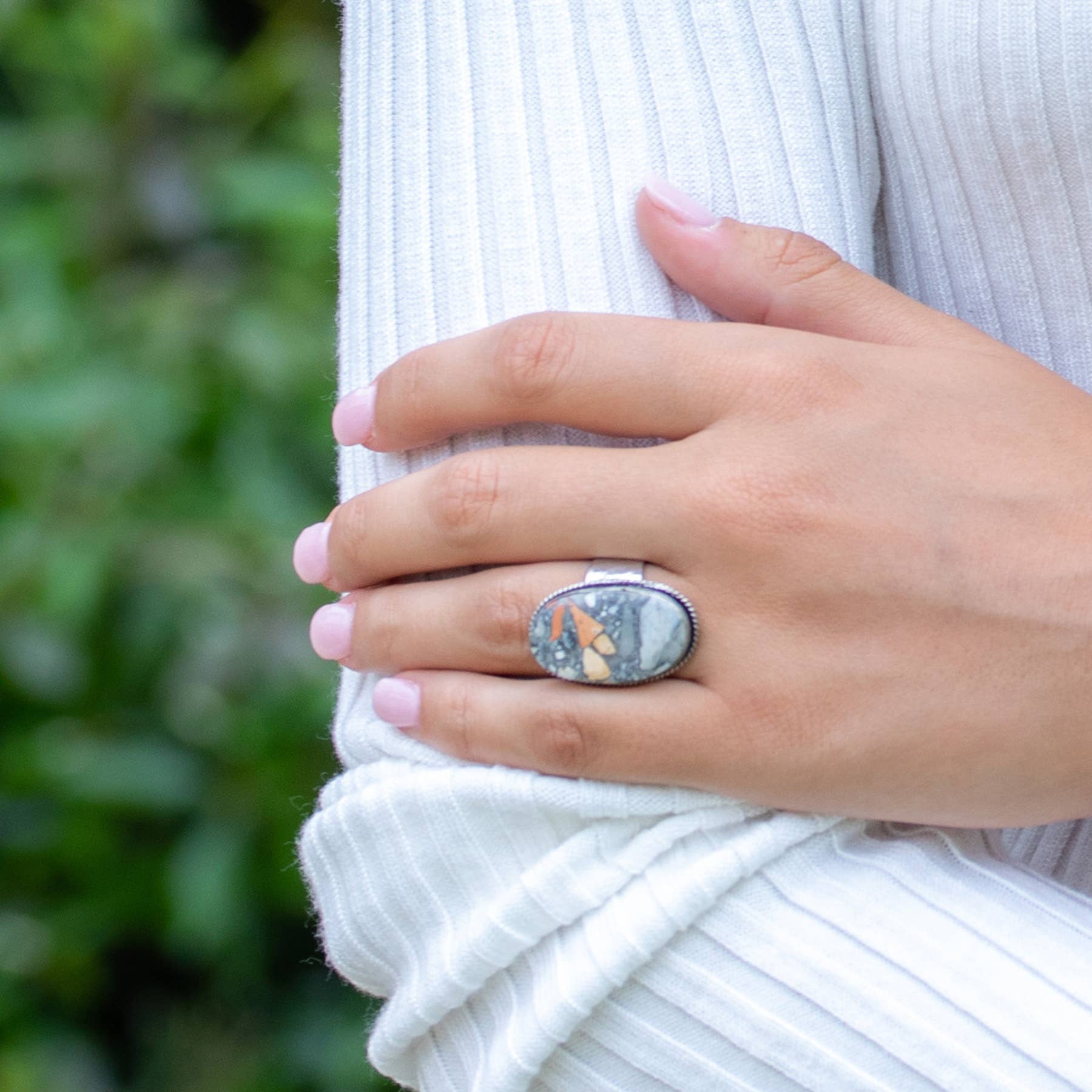 Handcrafted Kashi Semiprecious Stone Ring - Maligano Jasper