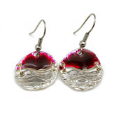 Pewter Earrings with Color Enamel - Raspberry/Grey