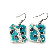 Pewter Earrings with Color Enamel - Turquoise/Brown