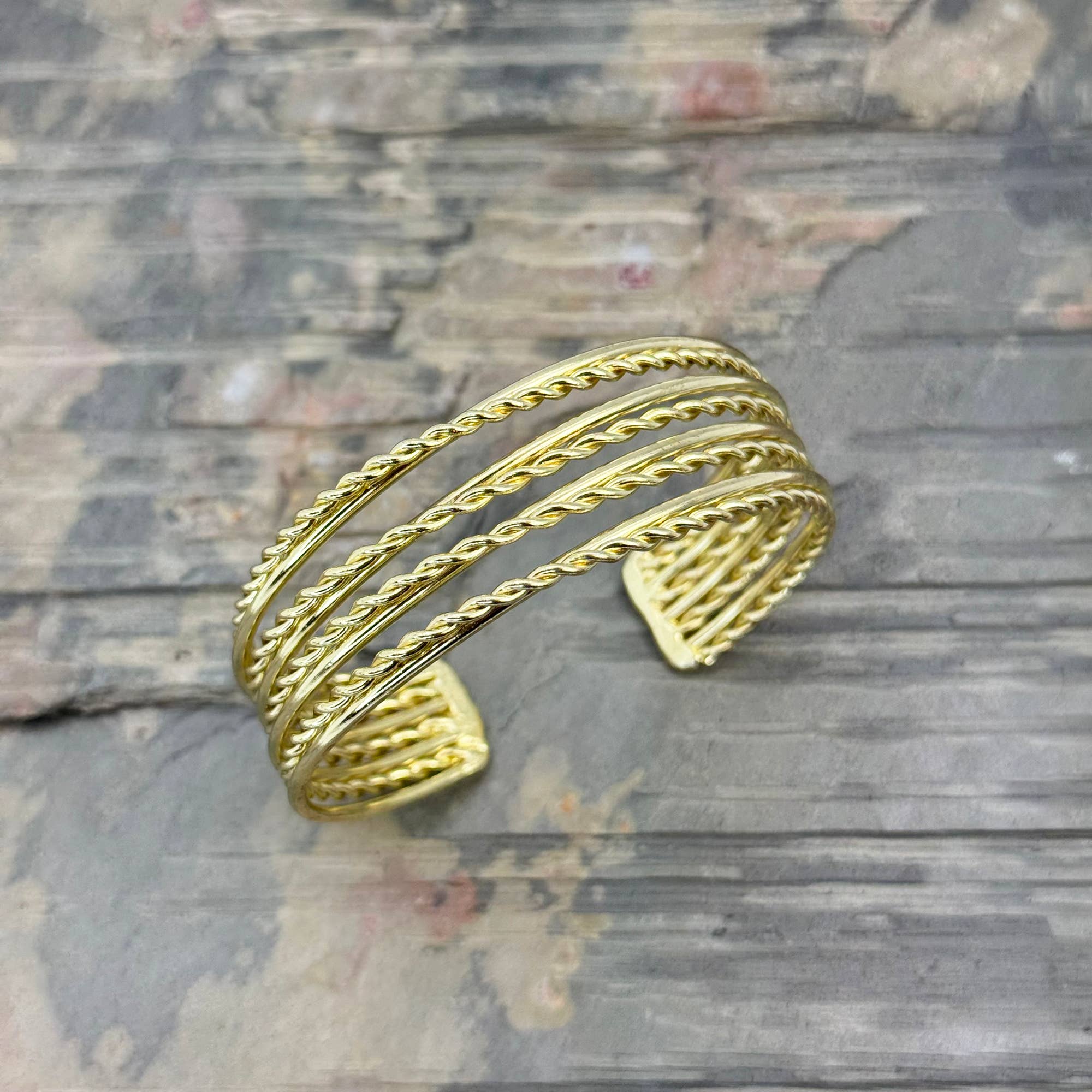 Handcrafted Gold Twisted Wire Cuff Bracelet