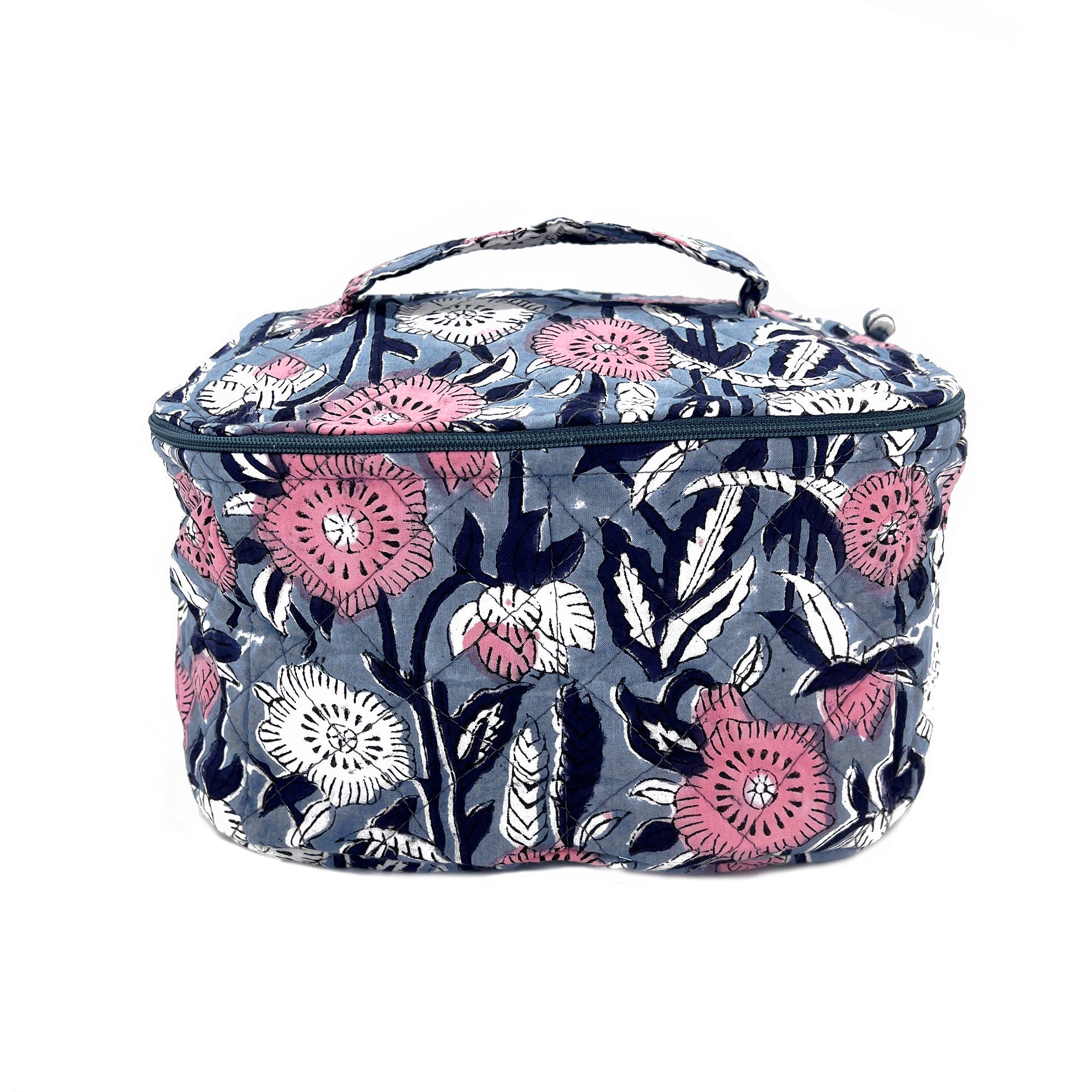 Midnight Blossoms Small Cosmetic Case- Block Printed Cotton