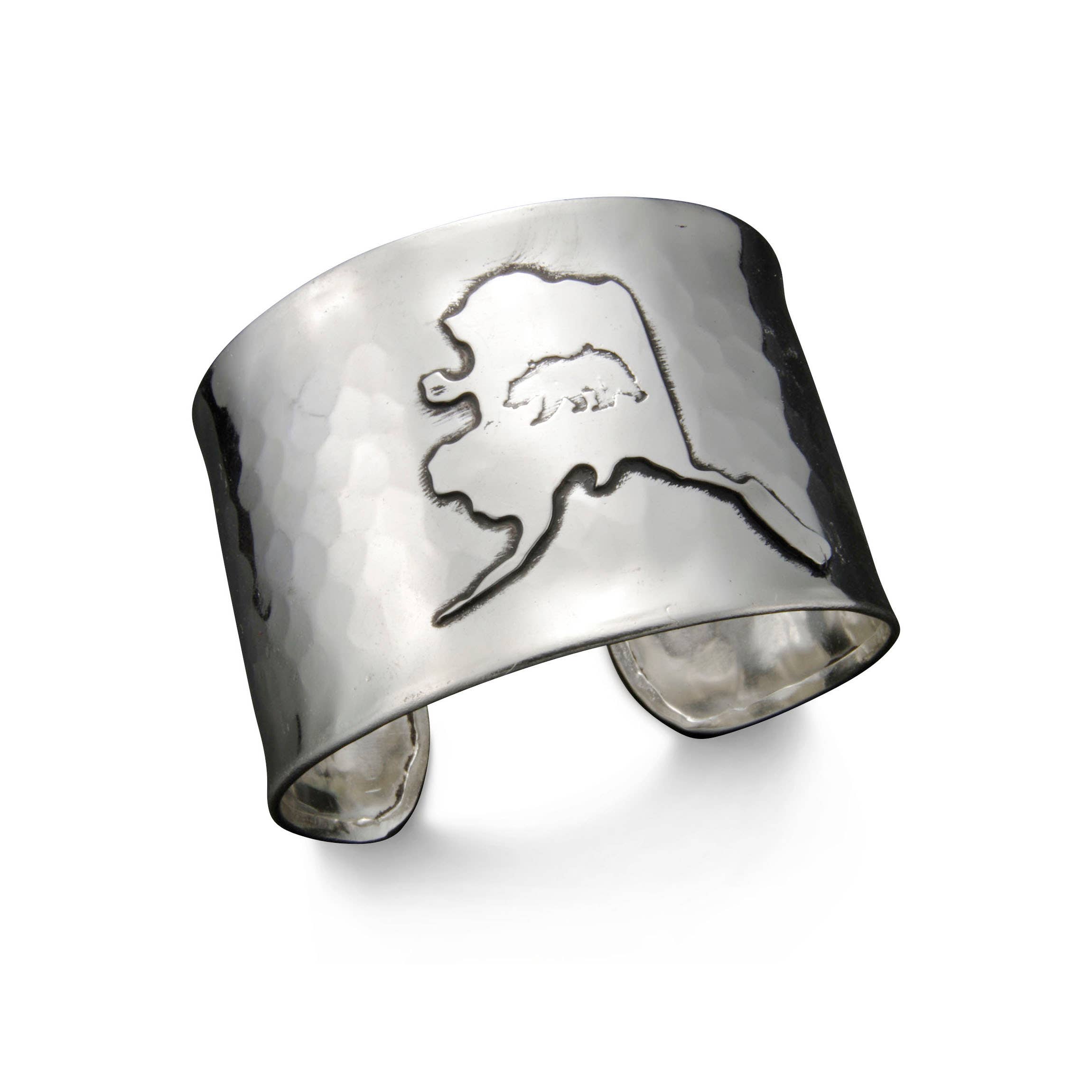 Silver Adjustable Cuff Bracelet - Alaska with Bear