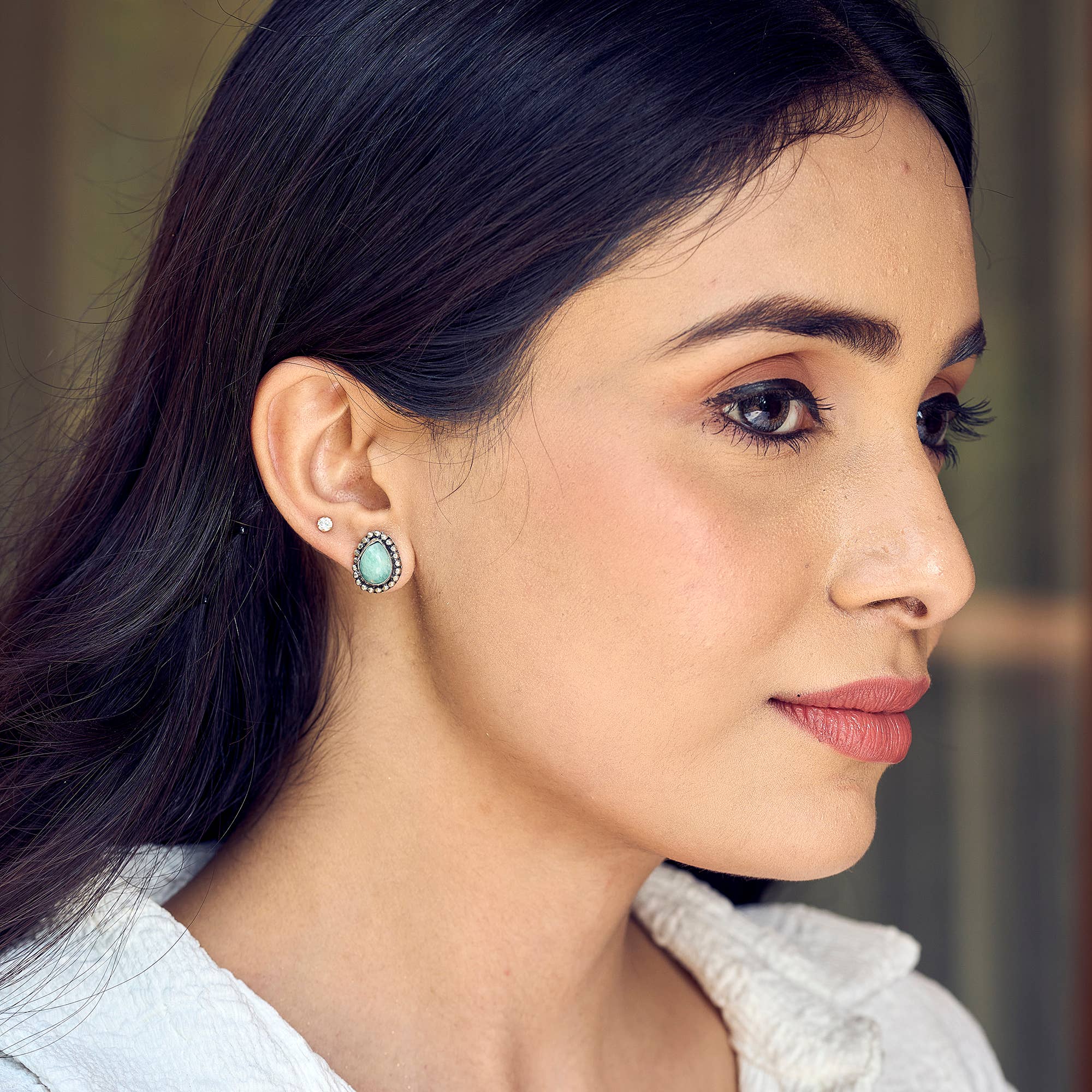 Handcrafted Semiprecious Stone Post Earrings - Amazonite