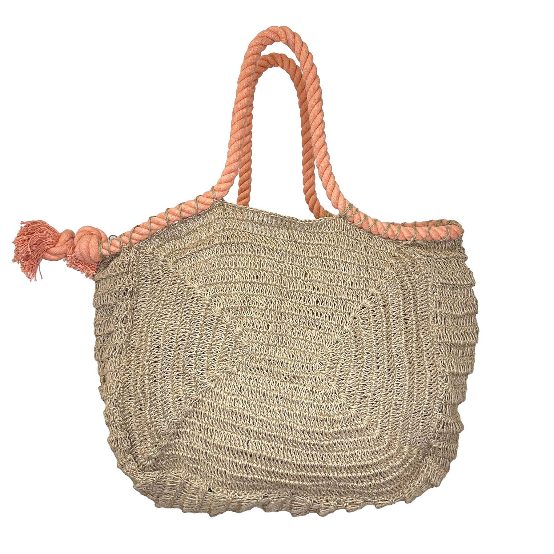 Amalfi Jute and Cotton Rope Bags - Beige with peach rope