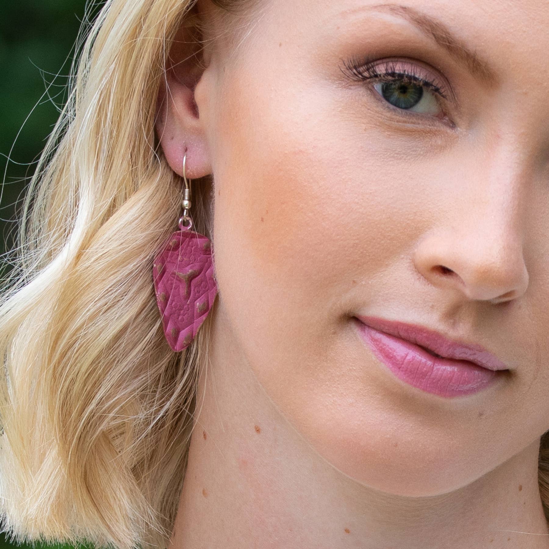 Silver Patina Earrings - Pink Linear Teardrop