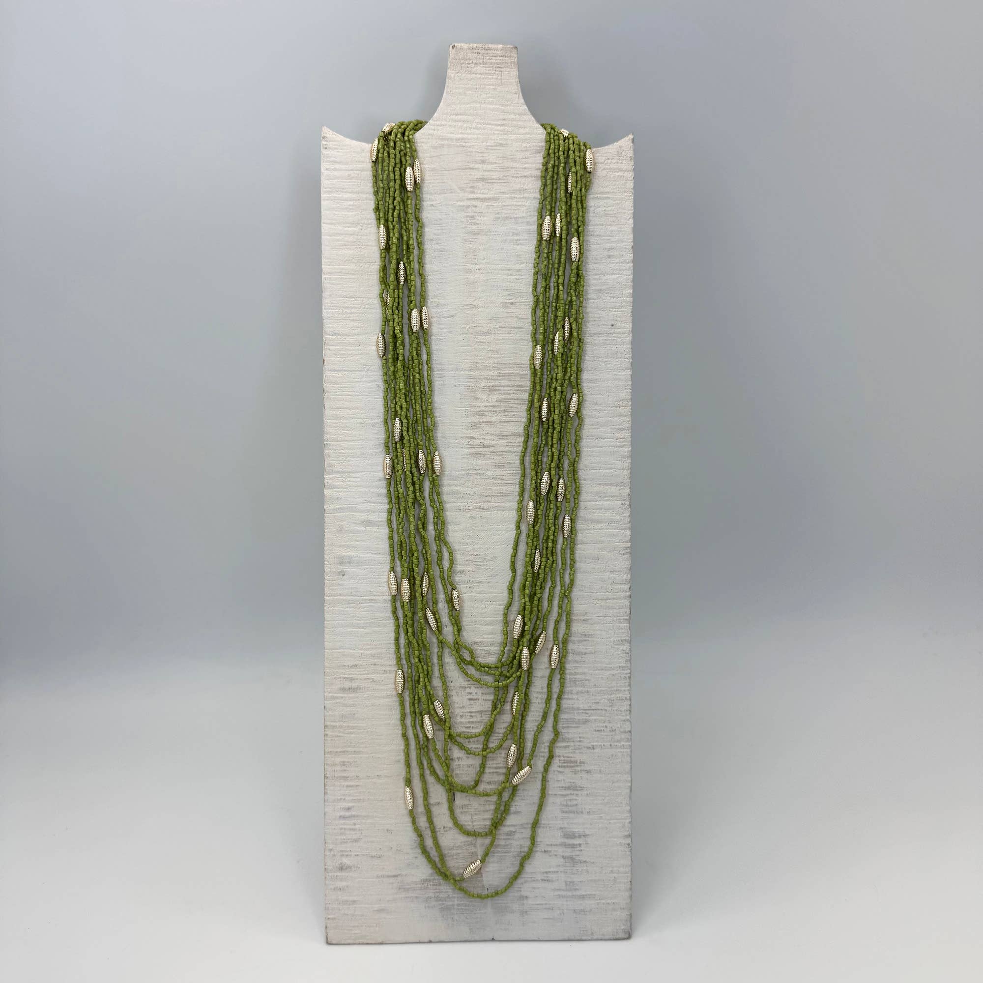 Seed Bead Multi-Strand Necklace - Olive Green