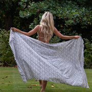 Handcrafted Cotton Sarong - Grey Scallop Print