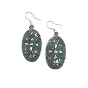 Silver Patina Earrings - Teal Cross Oval