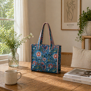 Peach Wildflowers Block-Printed Quilted Mini Tote