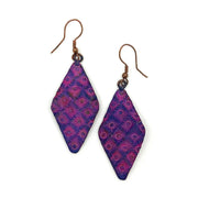 Copper Patina Earrings - Fuchsia and Purple Diamonds