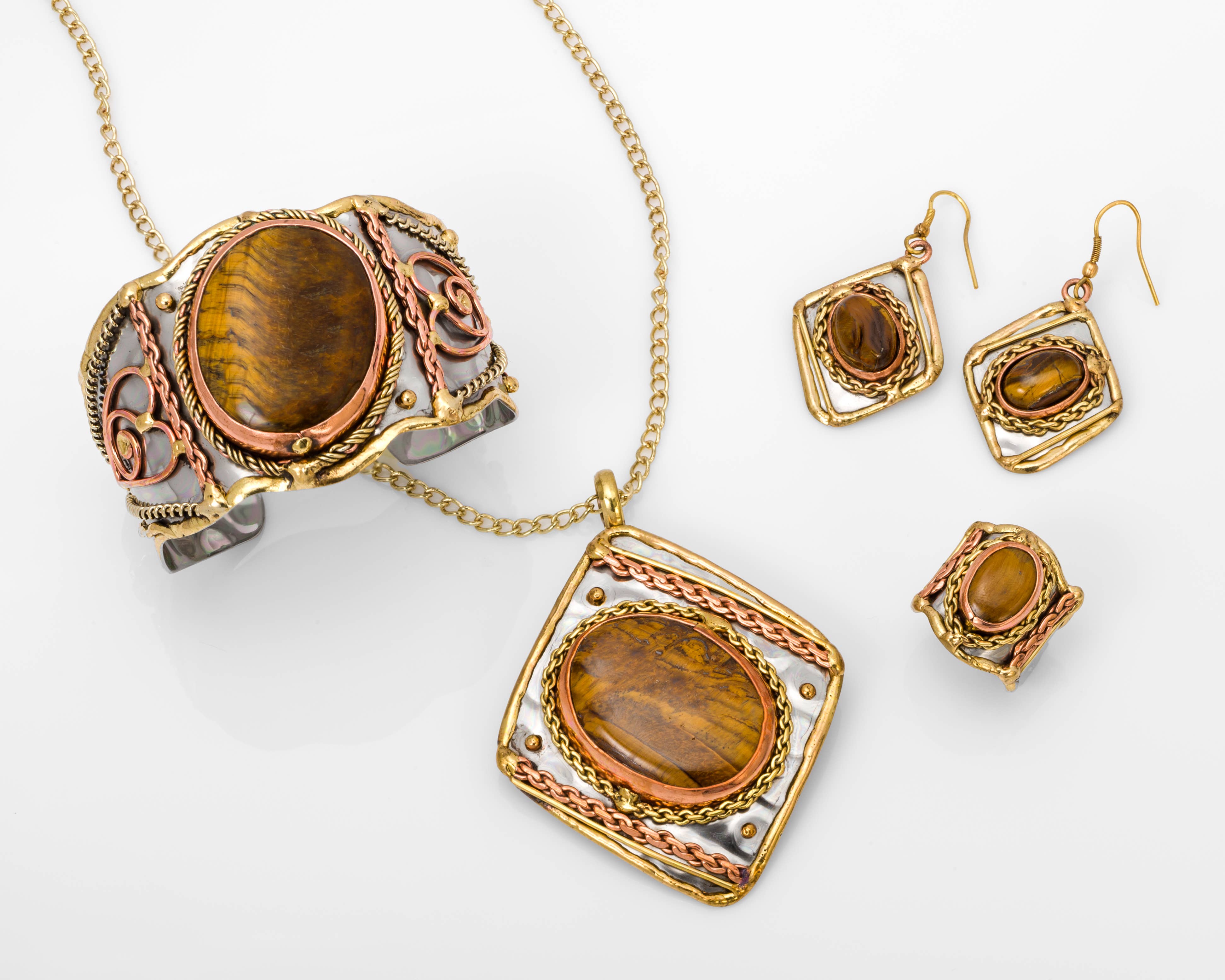 Mixed Metal and Tiger Eye Stone Pendant