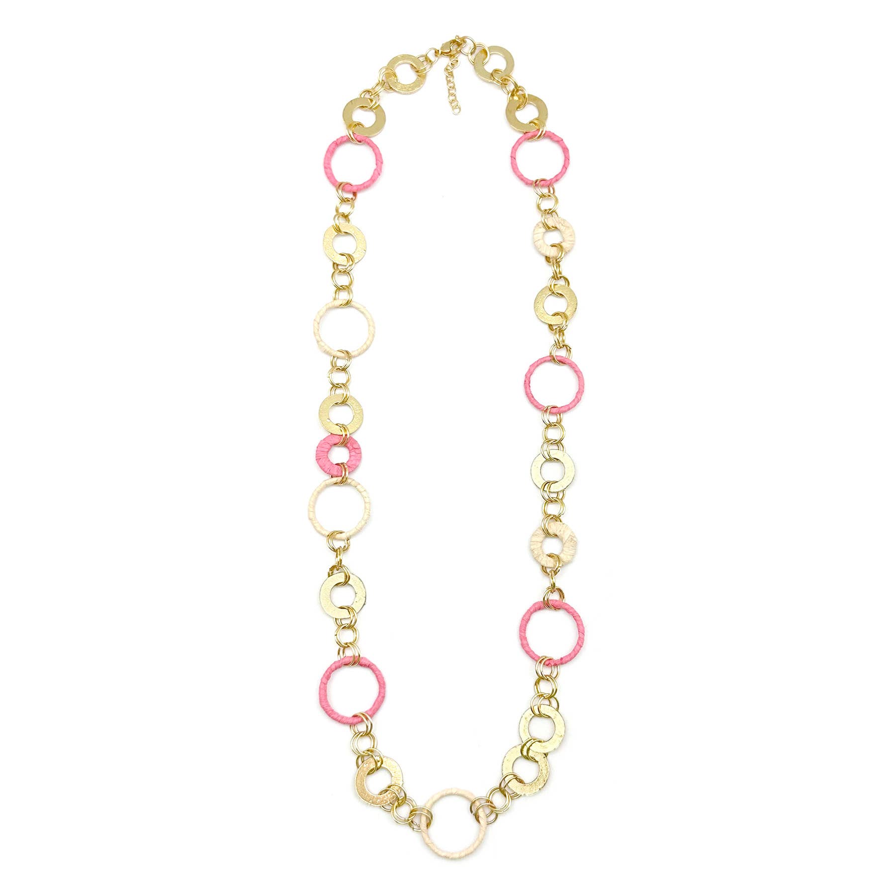 Sachi Raffia Rings Necklace - Pink Large and Small Rings – Anju - Wholesale
