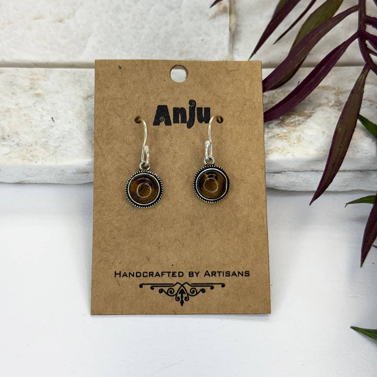 Handcrafted Semiprecious Small Stone Earrings - Tigereye