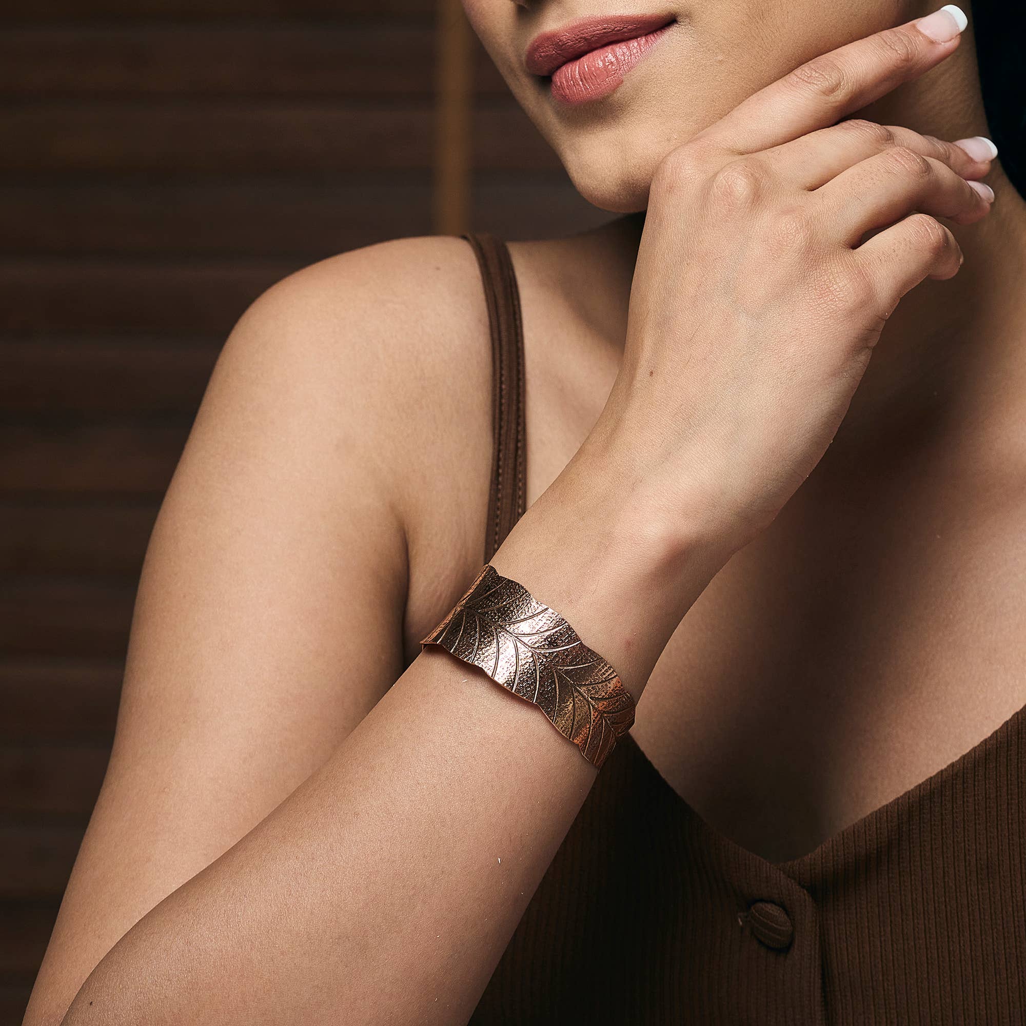Handcrafted Leaf Trail Copper Cuff