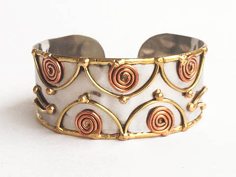 Mixed Metal Cuff Bracelet - Arcs and Spirals