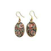 Brass Patina Yin Yang Oval Earrings