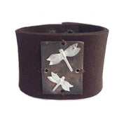 Leather Snap Bracelet - Two Dragonflies