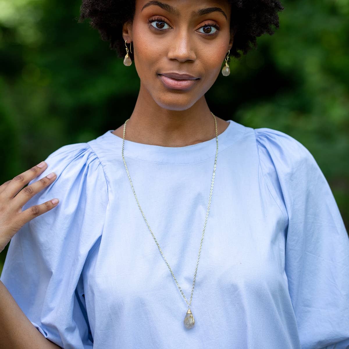 Gold-Plated Golden Rutile Teardrop Necklace