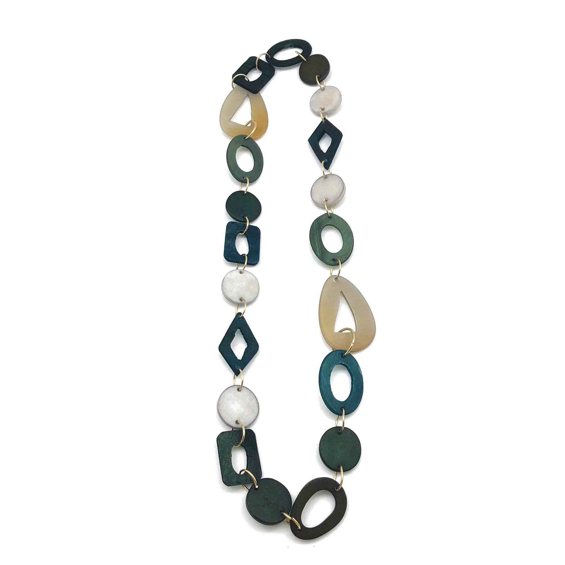 Omala Misty Greens Collection Necklace - Mixed Shapes Links