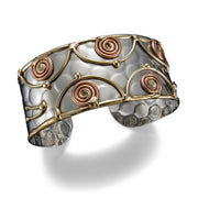 Mixed Metal Cuff Bracelet - Arcs and Spirals