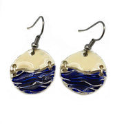 Pewter Earrings with Color Enamel - Cobalt/Opaque White