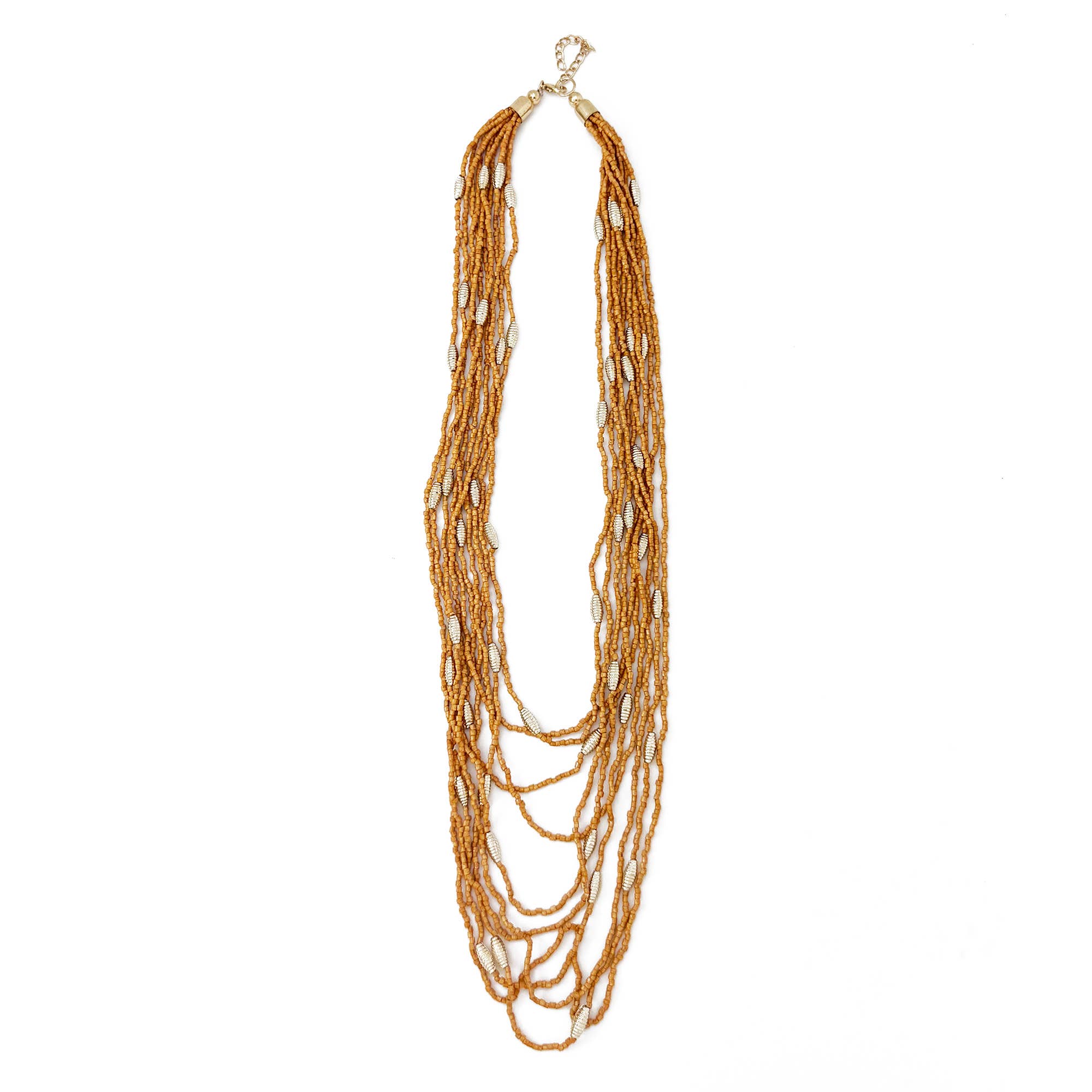 Seed Bead Multi-Strand Necklace - Tan