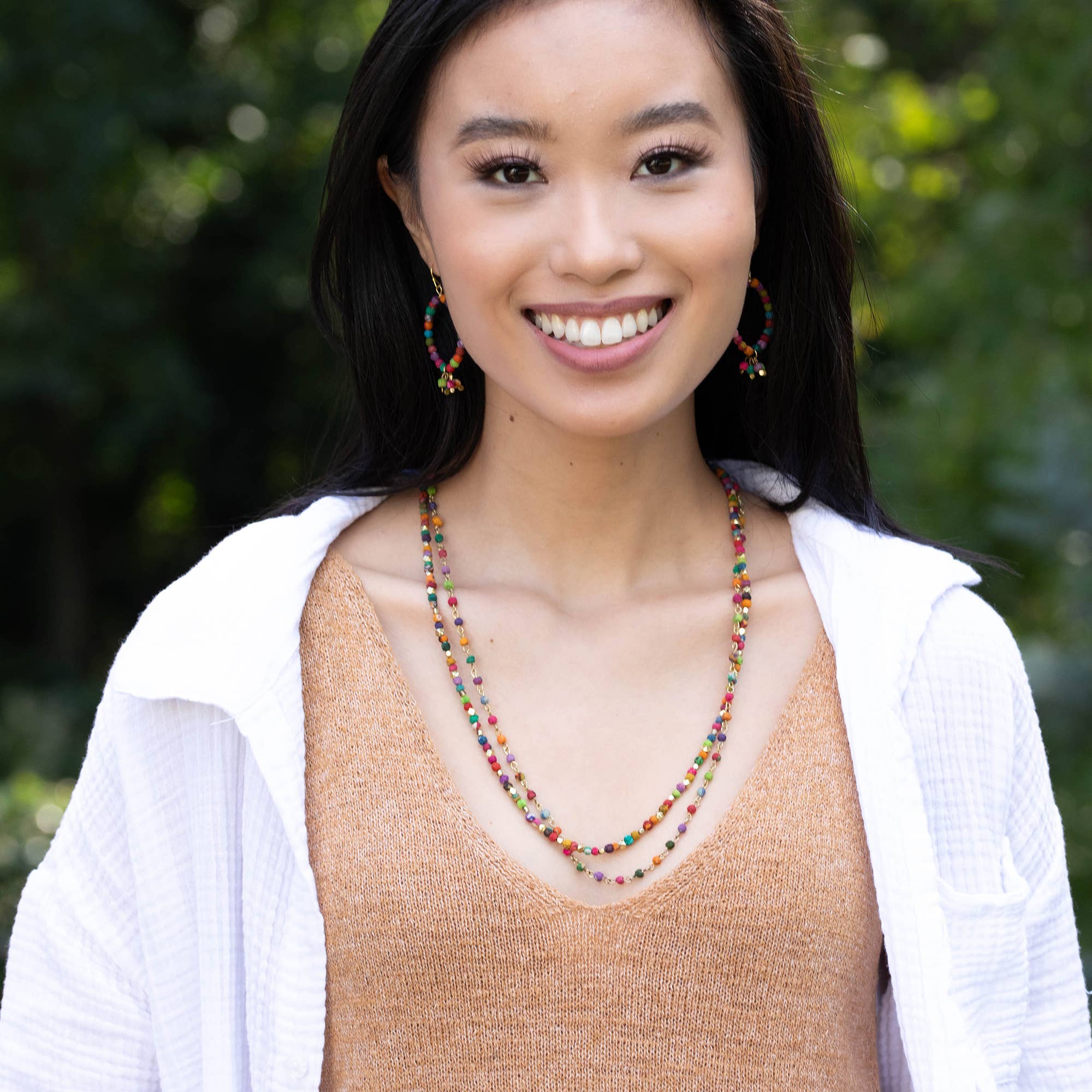 Aasha Double Layer Long Beaded Kantha Handcrafted Necklace