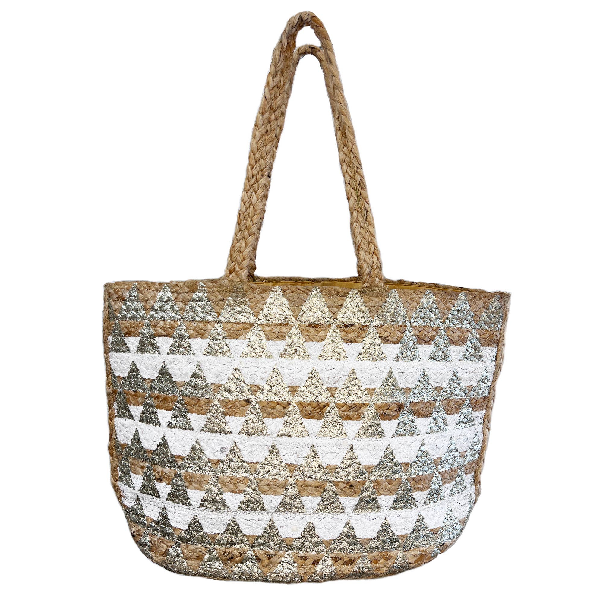 Luna Bag - Jute tote bag with gold and white accents
