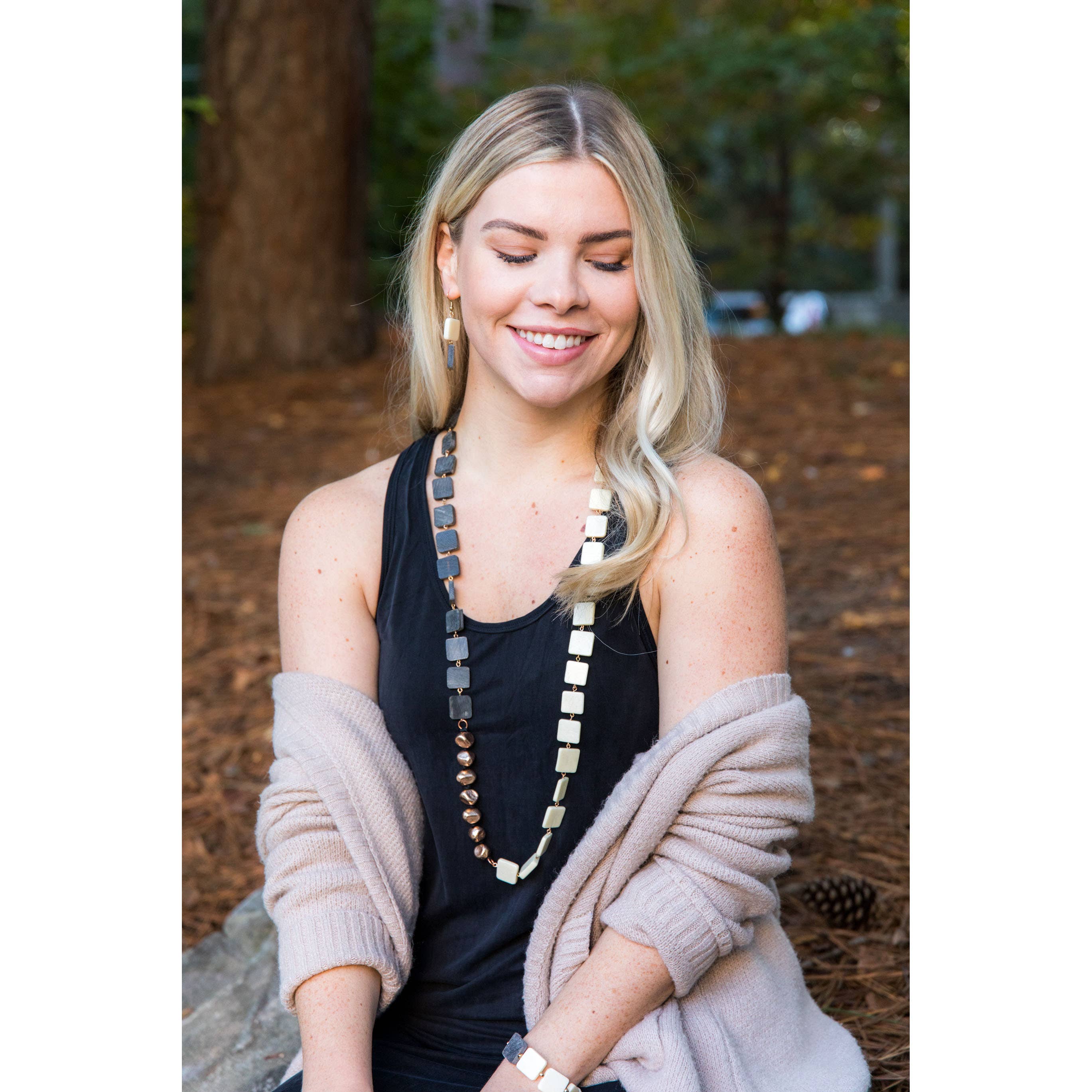 Omala Silver Fog Collection Necklace - Squares and Copper
