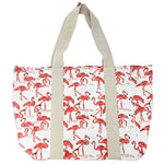 Handcrafted Canvas Bag with Block-Printed  Pink Flamingo
