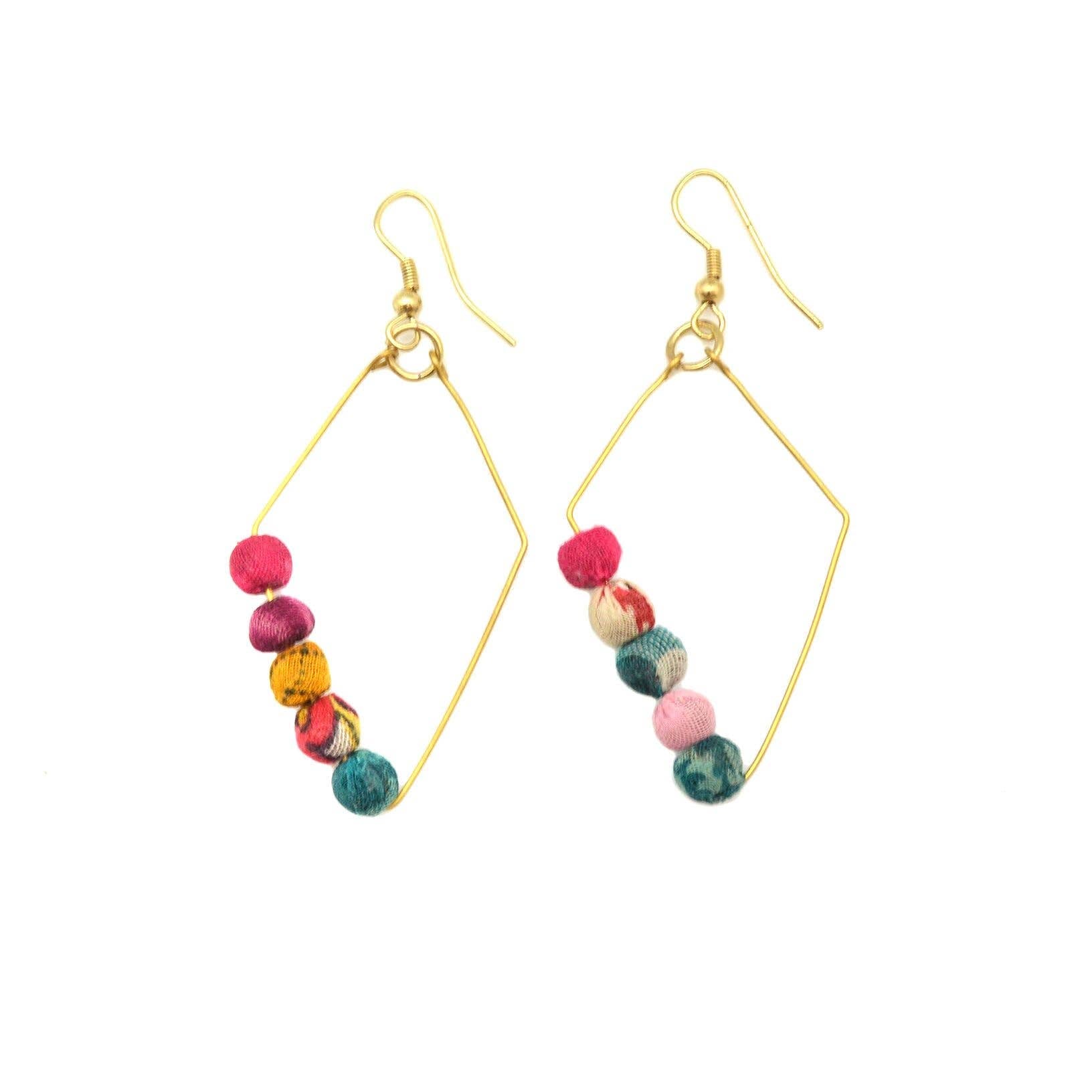 Aasha Asymmetrical Kantha Handcrafted Beads Earrings