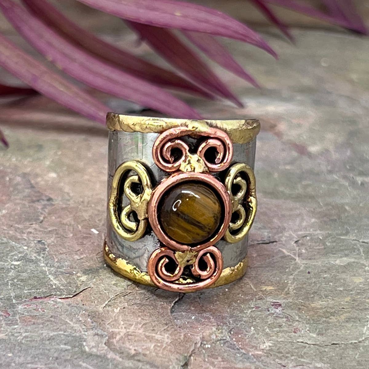 Mixed Metal Cuff Ring with Single Stone - Multiple Styles